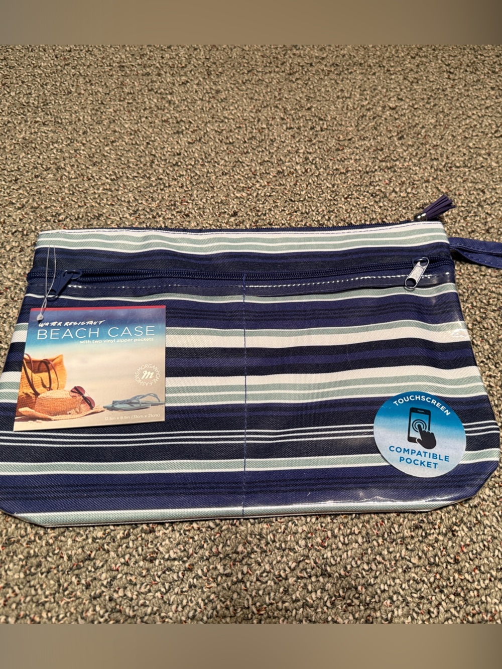 Striped Navy & White Beach Case Wristlet